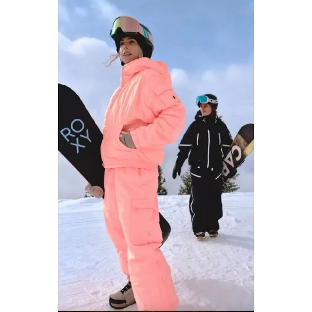 Free People FP Movement Dew Point Overalls Size Small Neon Peach Snow Ski Pants